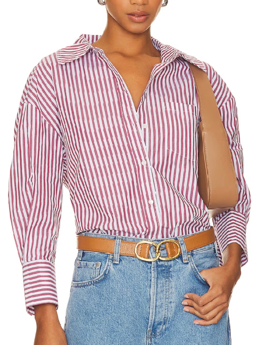 ANINE BING Mika Shirt Red White Stripe Button Down Top Size S EUC